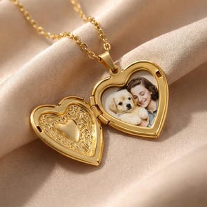 Gouden hartmedaillon, vintage fotohanger, roestvrijstalen ketting