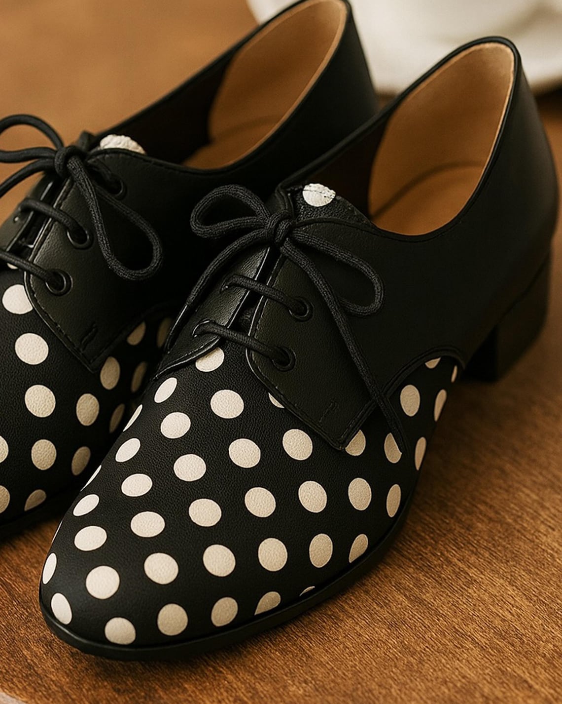 Handmade Black and White Leather Oxfords: Polka Dot Classic Women’s ...