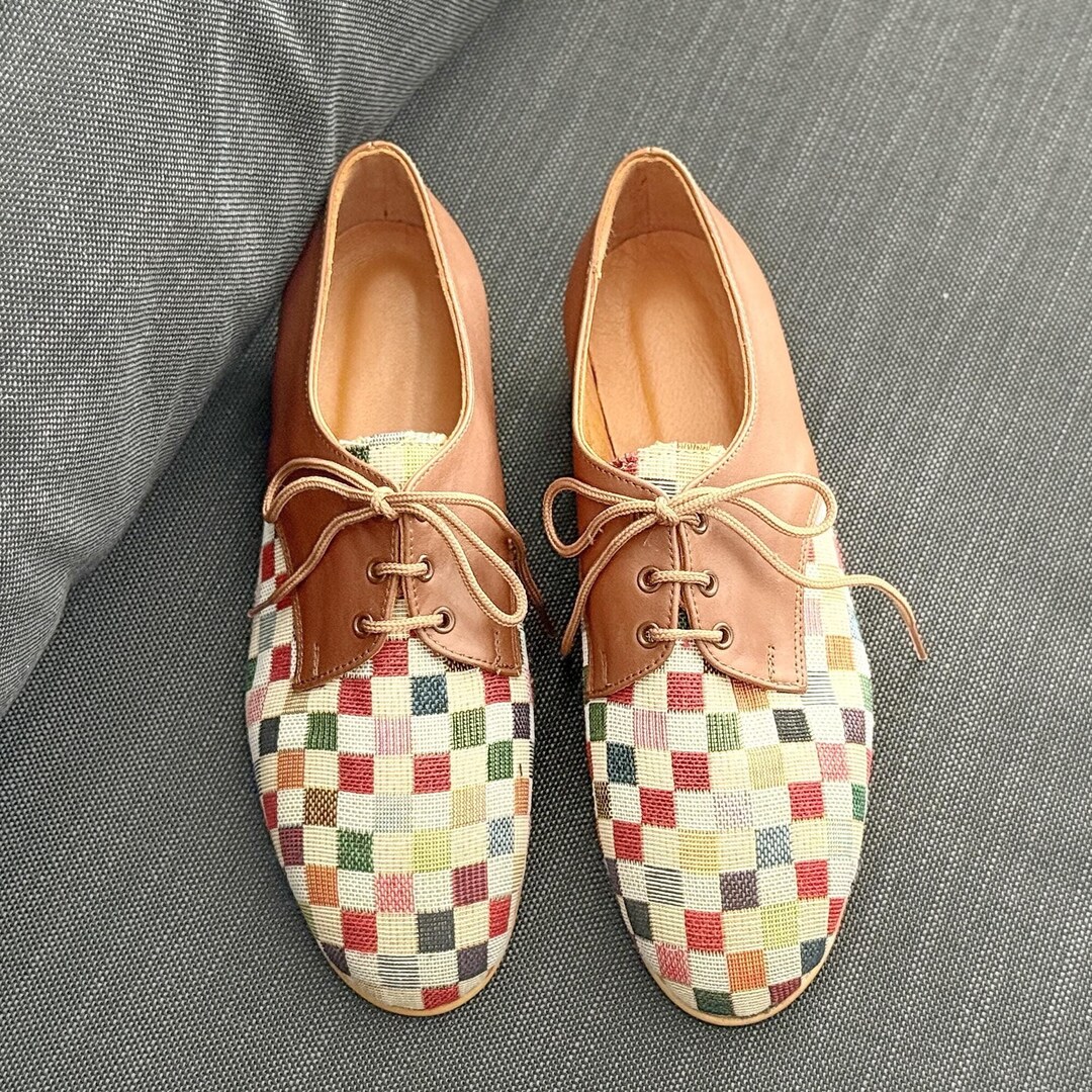 Colorful Oxford Shoes • Retro-style Brown Leather for Women • Gift for ...