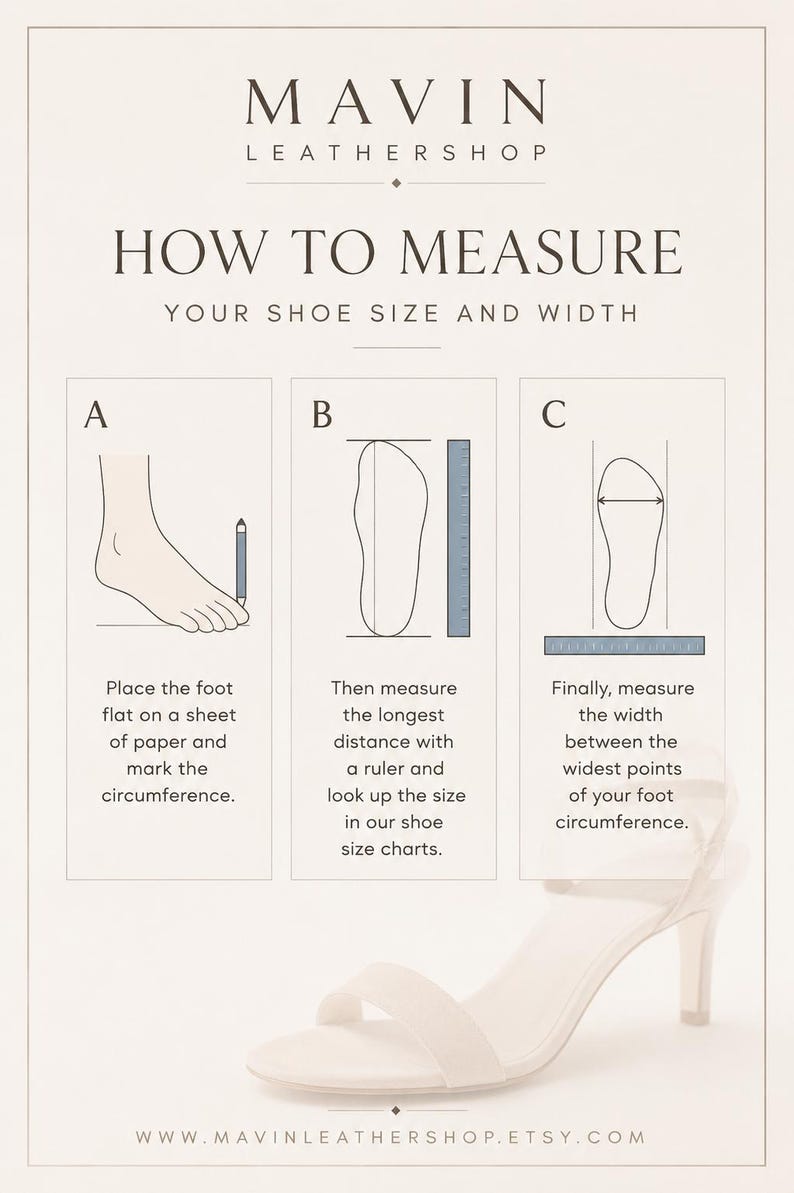 How to measure foot length and width for choosing the correct handmade shoe size using paper, pencil and ruler.