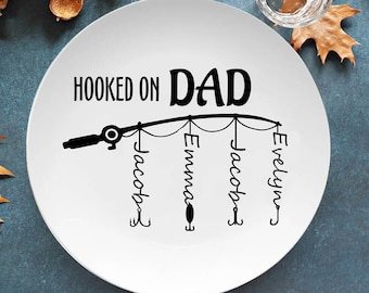 Custom Hooked On Dad Platter With Names, Custom Plate For Father's Day Gift 2024, Plate For Daddy Grandpa, Gift For Dad From Kid 2024