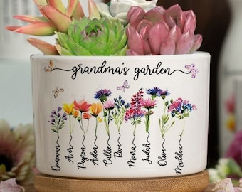 Aangepaste oma's tuin geboorte maand bloem plant pot, aangepaste geboorte maand bloempot, Moederdag cadeaus 2024, cadeau voor moeder, cadeaus voor haar