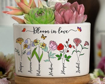 Aangepaste naam Nana's Garden Birth Flower Potter Plant, Aangepaste geboortemaand bloempot, Moederdagcadeaus 2024, Cadeau voor moeder, Cadeaus voor haar