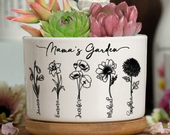 Grandma's Garden Birth Month Flower Succulent Plant Pot, Birth Month Flower Family Plant Pot, Mother's Day Gift, Gift For Nana Mimi Gigi