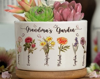 Custom Birth Month Flower Plant Pot, Personalized Grandma's Garden Plant Pot, Mother's Day Gifts, Gift For Her, Gifts For Nana Mimi Gigi