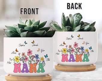 Personalized Grandma Plant Pot Nana With Kid’s Name, Custom Birth Month Flower Pot, Mother's Day Gift 2024, Gifts For Mom, Gifts For Her