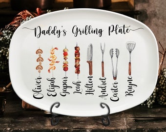 Custom Daddy's Grilling Plate with Kids Name 2024, Custom Plate For Father's Day Gift 2024, Plate For Daddy Grandpa, Gift For Dad From Kid