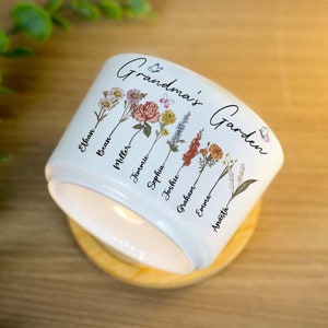 Personalized Nana's Garden Birth Flower Pot Engraved with Kids Names, Personalized Birth Month Flower Family Plant Pot, Mother's Day Gift image 3