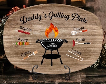 Custom Papa's Grilling Platter with Kids Name, Custom Family Plate, Father's Day Gift 2024, Plate For Daddy Grandpa, Gift For Dad From Kid