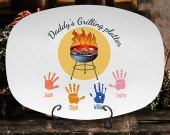 Custom Handprint BBQ Daddy's Grilling Platter, Custom Plate For Father's Day Gift 2024, Plate For Daddy Grandpa, Gift For Dad From Kid