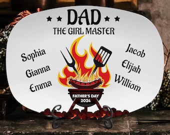 Custom Dad The Grill Master Platter with Kids Name, Custom Plate For Father's Day Gift 2024, Plate For Daddy Grandpa, Gift For Dad From Kid