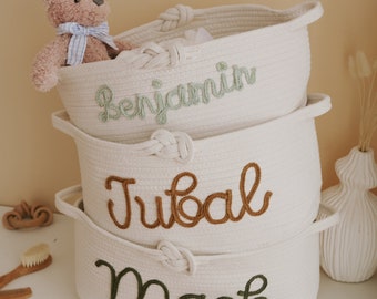 Handmade Custom Name Basket with Multi-Colour Knitted Yarn, Custom Baby Shower Gifts, Gift for Baby, Pet Basket, Toy Basket, Laundry Basket