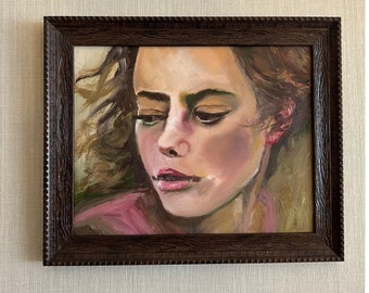 Cathy's Contemplation Oil Painting - Original Oil Art, Serene Portrait Art, Introspective Figure, Inner Happiness, Joyful Moments