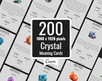 200 Editable Crystal Meaning Cards, Printable Crystal Meaning Cards with Meaning of Stones, Digital Cards, Japanese Manga Style