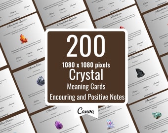 200 Tarjetas de Significado de Cristal Editables con notas alentadoras y positivas, Tarjetas de Significado de Cristal imprimibles con Significado de Piedras, Tarjeta Digital