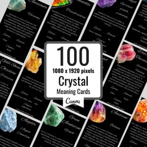 100 Editable Crystal Meaning Cards, Printable Crystal Meaning Cards with Meaning of Stones, Digital Cards zdjęcie 1