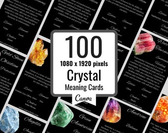 100 Editable Crystal Meaning Cards, Printable Crystal Meaning Cards with Meaning of Stones, Digital Cards