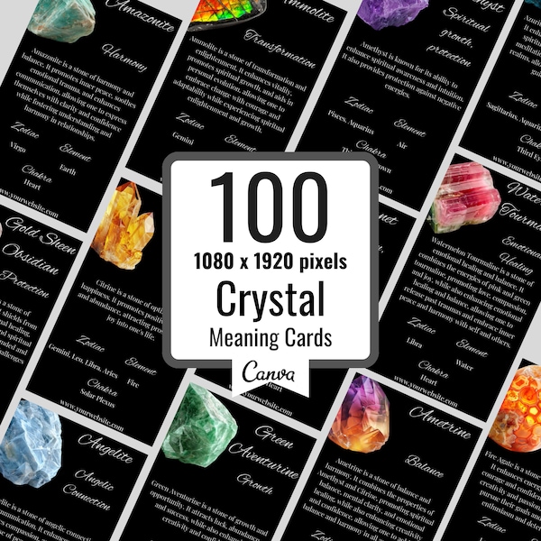 100 Editable Crystal Meaning Cards, Printable Crystal Meaning Cards with Meaning of Stones, Digital Cards