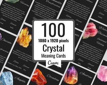 100 Editable Crystal Meaning Cards, Printable Crystal Meaning Cards with Meaning of Stones, Digital Cards