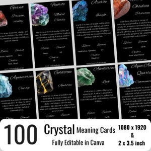 100 Editable Crystal Meaning Cards, Printable Crystal Meaning Cards with Meaning of Stones, Digital Cards image 2