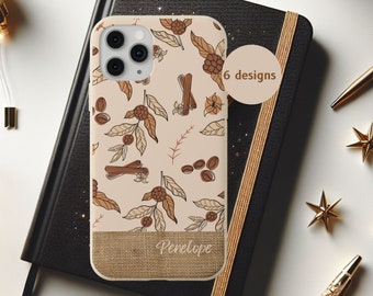 Custom Name Coffee Inspired Matte Phone Case Biodegradable Beige Pastel iPhone Samsung Cover Personalized Eco Friendly Birthday Gift For Mom