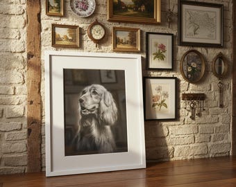 Spaniel Charcoal Drawing Print | Dog Pet Portrait, Black and White