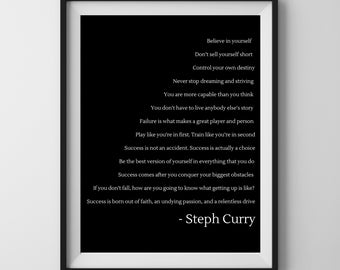 Steph Curry-citaten | Digitale afdrukbare muurkunst | Inspirerende citaten | Stephen Curry-poster | Basketbal offerte | Motiverende citaten | NBA