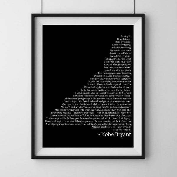 Kobe Bryant Quotes | Digital Printable Wall Art | Inspirational Quotes | Mamba Mentality Quote | Basketball Quotes | Motivational Quotes NBA