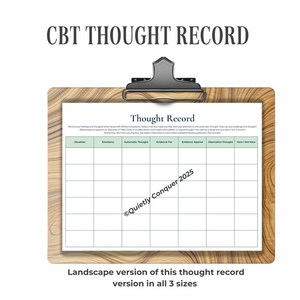 CBT Thought Record Printable: Mental Health Journal, Therapy Worksheets (Digital Download, 5-Page Resource)