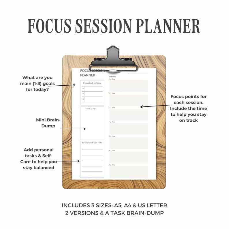 Session Planner Guide Focus Session Planner Printable: A5/a4/letter Sizes (digital Download ...