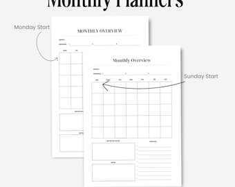 Minimalist Monthly Planner Printable: A5/A4/Letter Sizes (Digital Download)
