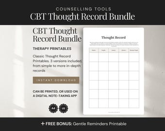 Registro de pensamientos para TCC imprimible: Diario de salud mental, hojas de trabajo de terapia (descarga digital, 3 diseños)