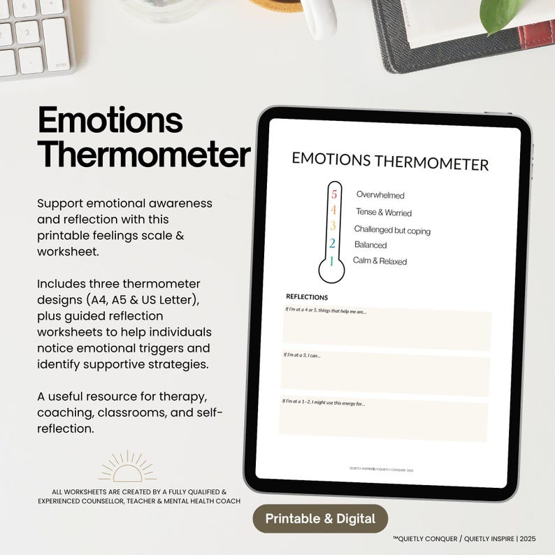 Feelings Thermometer | Emotions Scale Worksheet (digital PDF) - Etsy