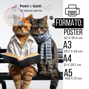 Poster quadri stampe download digitali alta definizione vari formati stampabili A4,A3,A5 , POSTER immagine di gatti che leggono un libro