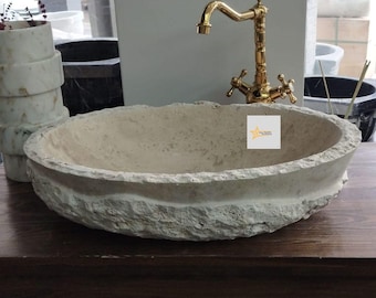 Custom Travertine Sink | Handmade Natural Stone Bathroom Sink | Luxury Vanity Basin | Made to Order | Modern Bathroom Decor