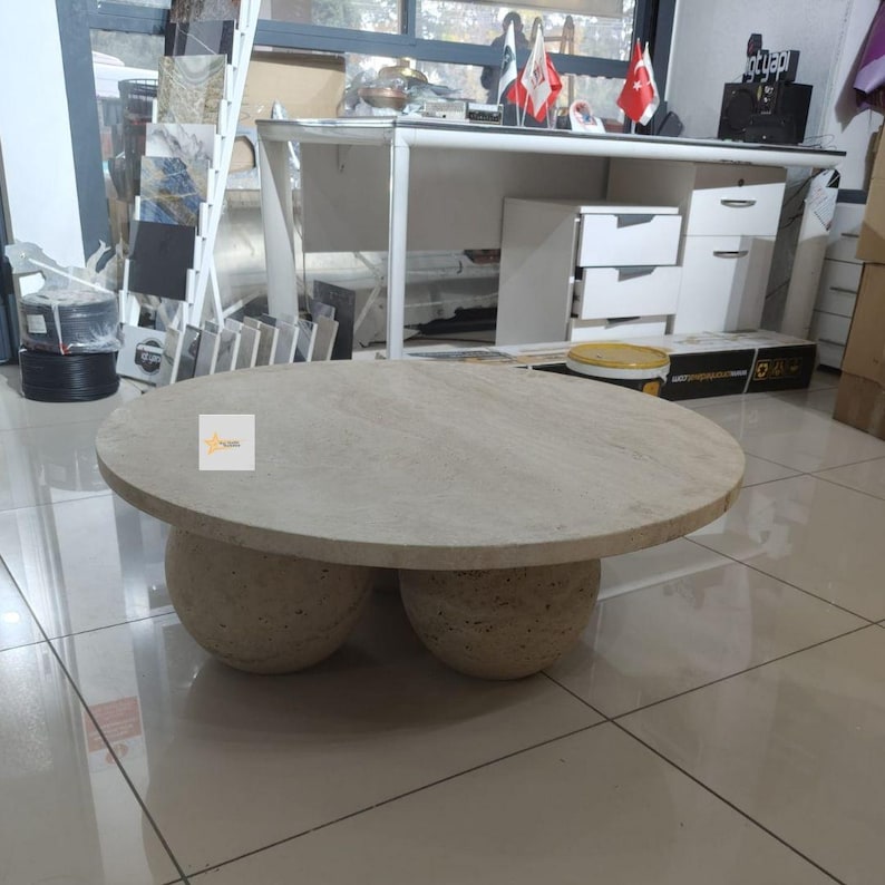 Stylish Travertine Coffee Table | Natural Stone Accent Table - Etsy