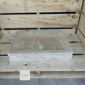 Travertine  Sink Farmhouse Sink Powder Room Sink  Hand Carved Marble Sink Bathroom Sink natural stone sink  With Faucet Hole