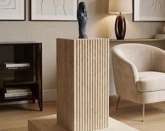 Fluted Travertine Console Table, Natural Stone Entryway Table, Narrow Hallway Furniture, Modern Sculptural Pedestal Console