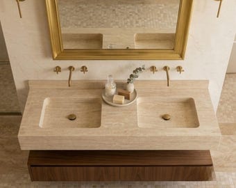 Handmade Travertine Double Sink – Bathroom Decor, Natural Stone Bathroom Vanity Basin