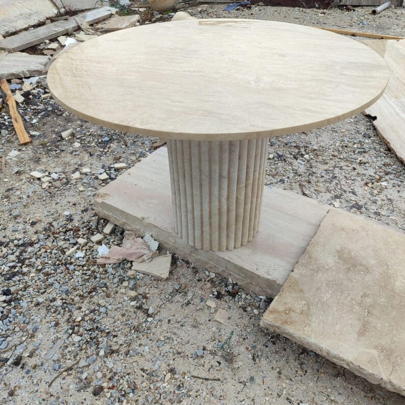 Handmade Travertine Round Table, Sculptural Stone Table, Modern Pedestal Side Table, Natural Stone Coffee Table, Luxury Interior Furniture image 11