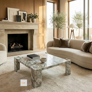 Handmade Green Marble Square Coffee Table – Modern Natural Stone Furniture