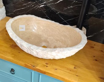 Custom Travertine Sink | Handmade Natural Stone Bathroom Sink | Luxury Vanity Basin | Made to Order | Modern Bathroom Decor