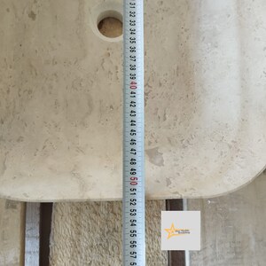 Beige Travertine Sink, 20 Inch Handmade Natural Stone Vessel Basin, Countertop Bathroom Vanity, Hand Carved Custom Size image 10