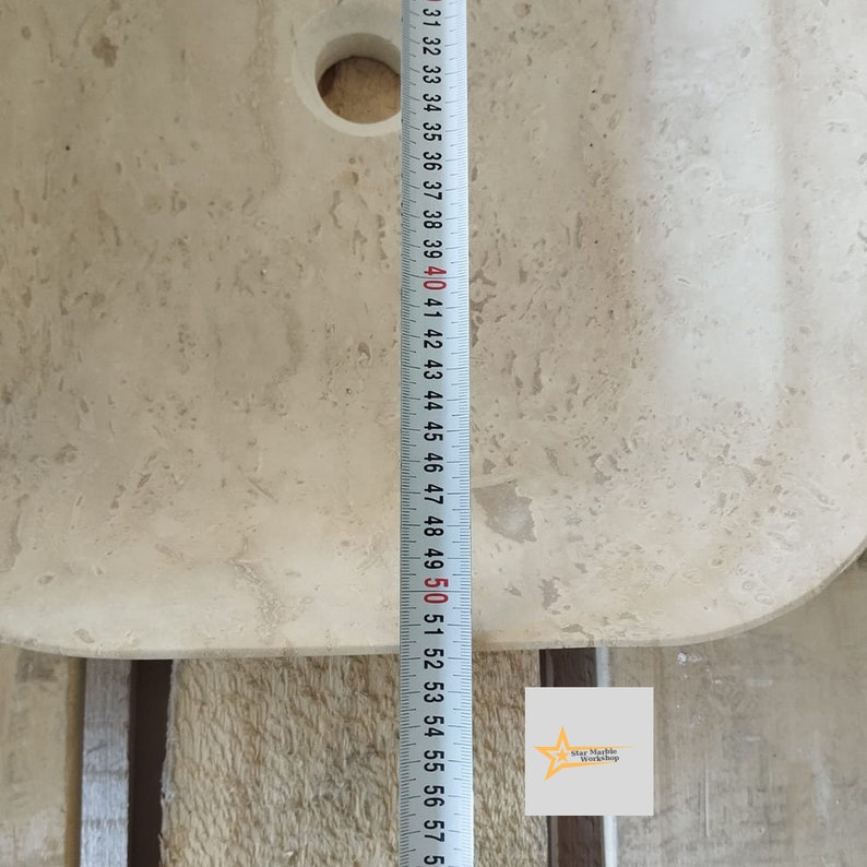 Beige Travertine Sink, 20 Inch Handmade Natural Stone Vessel Basin, Countertop Bathroom Vanity, Hand Carved Custom Size image 10