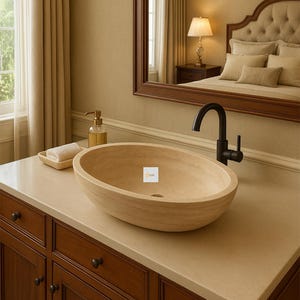 Travertine  Sink  Farmhouse Sink Powder Room Sink  Hand Carved Marble Sink Bathroom Sink natural stone sink