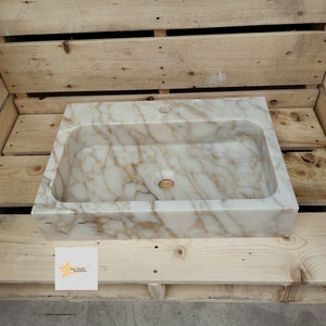 Calacatta Gold Rectangular Sink, Sink With Faucet Hole Farmhouse Sink Powder Room Sink Calacatta Sink  Hand Carved Marble Sink Washbasin