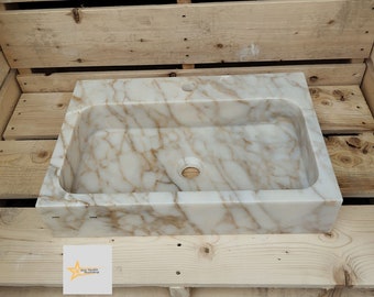Hand Carved Calacatta Gold Marble Rectangular Sink, Bathroom Decor, Luxury Washbasin