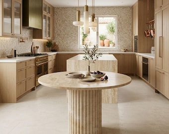 Handmade Travertine Round Table, Sculptural Stone Table, Modern Pedestal Side Table, Natural Stone Coffee Table, Luxury Interior Furniture