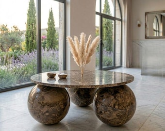 Emperador Marble Coffee Table, Brown Marble Table, Luxury Stone Coffee Table, Modern Living Room Furniture