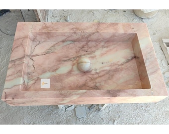 Handmade Pink Marble Rectangular Vessel Sink, Bathroom Decor, Natural Stone Bathroom Basin